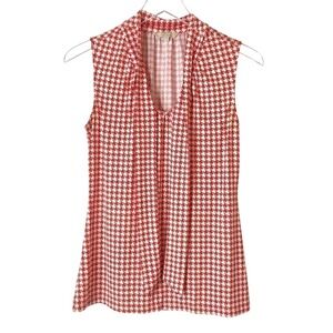 Banana Republic Red Houndstooth Sleeveless Front Tie Blouse‎ Women's Size S